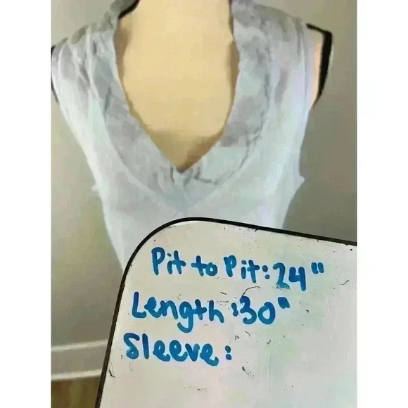 Flax Linen Blouse Sleeveless Women's M Light Blue V-Neck Lagenlook Minimalist - Picture 10 of 11